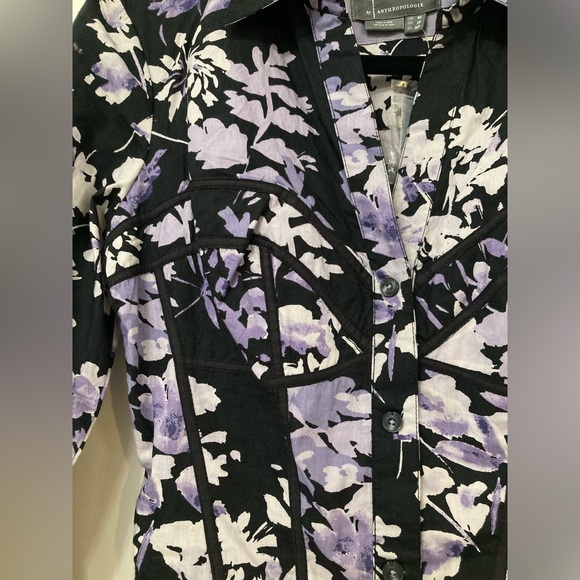 Anthropologie Corset Shirt Dress Womens NWT Size 4 Petite Purple Floral Pockets - Picture 5 of 10